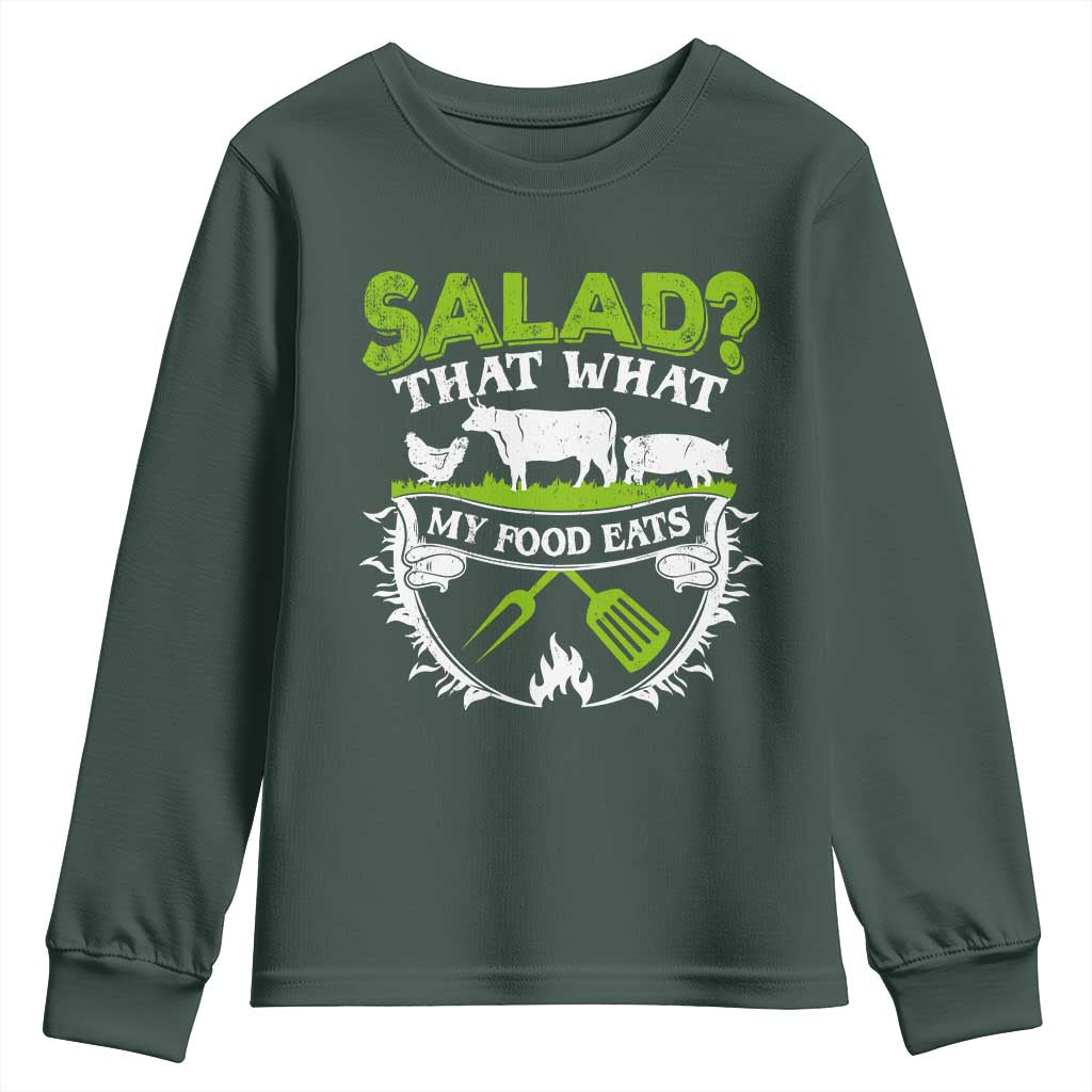 Funny BBQ Lover Youth Sweatshirt Salad That's What My Food Eats Anti Vegan Jokes