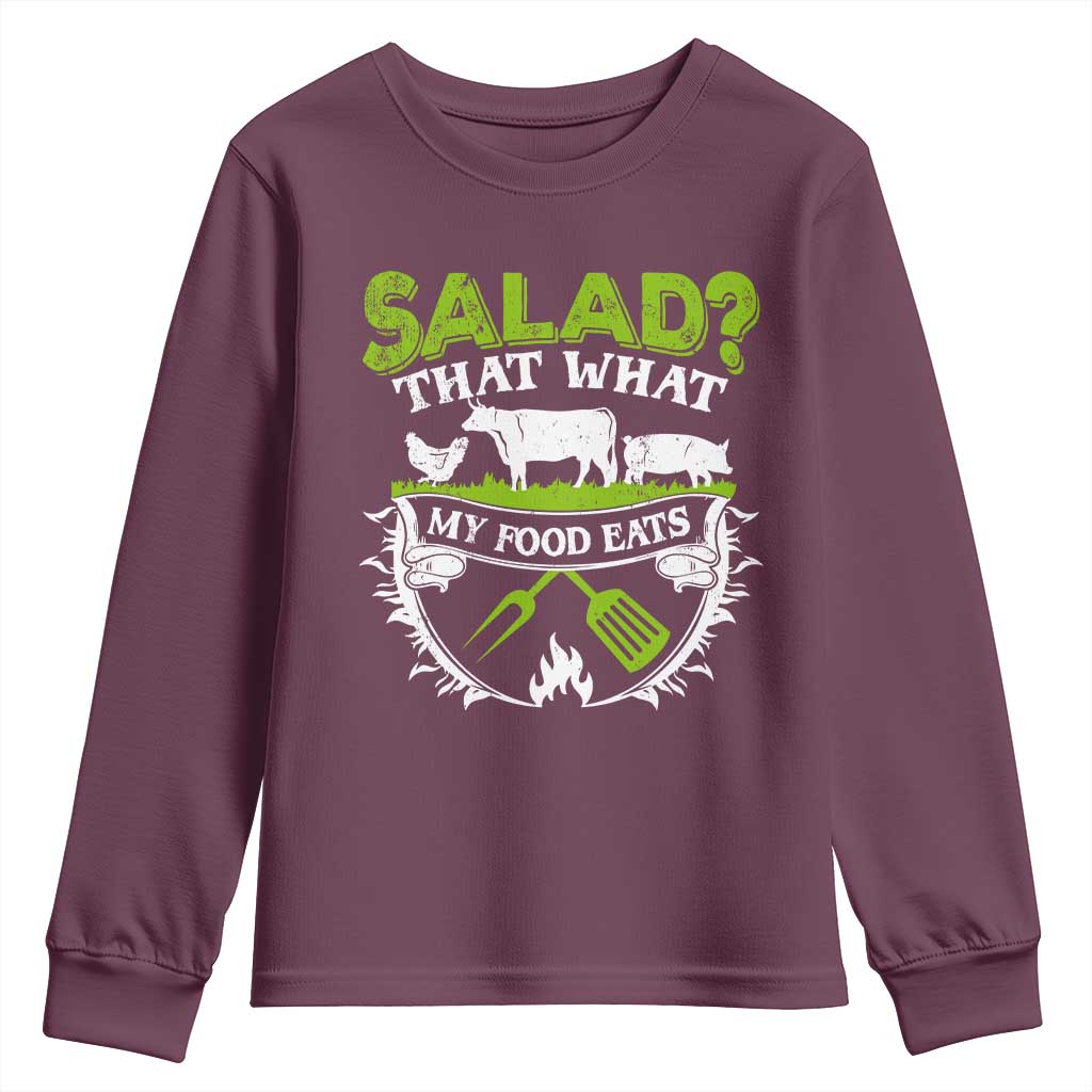 Funny BBQ Lover Youth Sweatshirt Salad That's What My Food Eats Anti Vegan Jokes