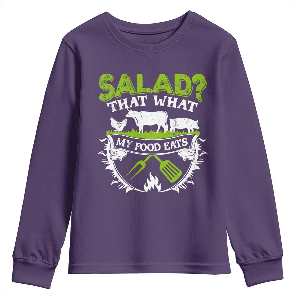 Funny BBQ Lover Youth Sweatshirt Salad That's What My Food Eats Anti Vegan Jokes