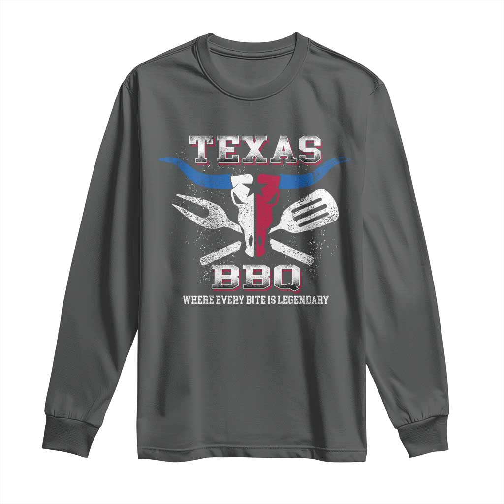 Texas BBQ Lover Long Sleeve Shirt Where Every Bite Is Legendary Texan Flag