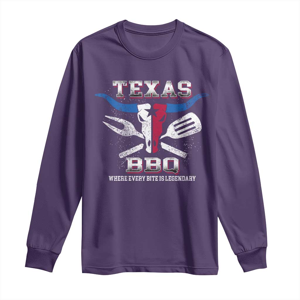 Texas BBQ Lover Long Sleeve Shirt Where Every Bite Is Legendary Texan Flag