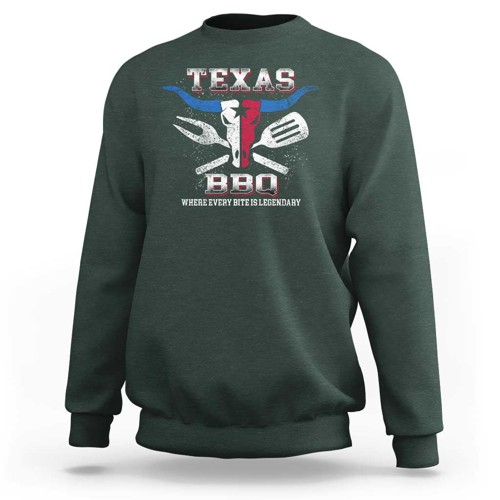 Texas BBQ Lover Sweatshirt Where Every Bite Is Legendary Texan Flag