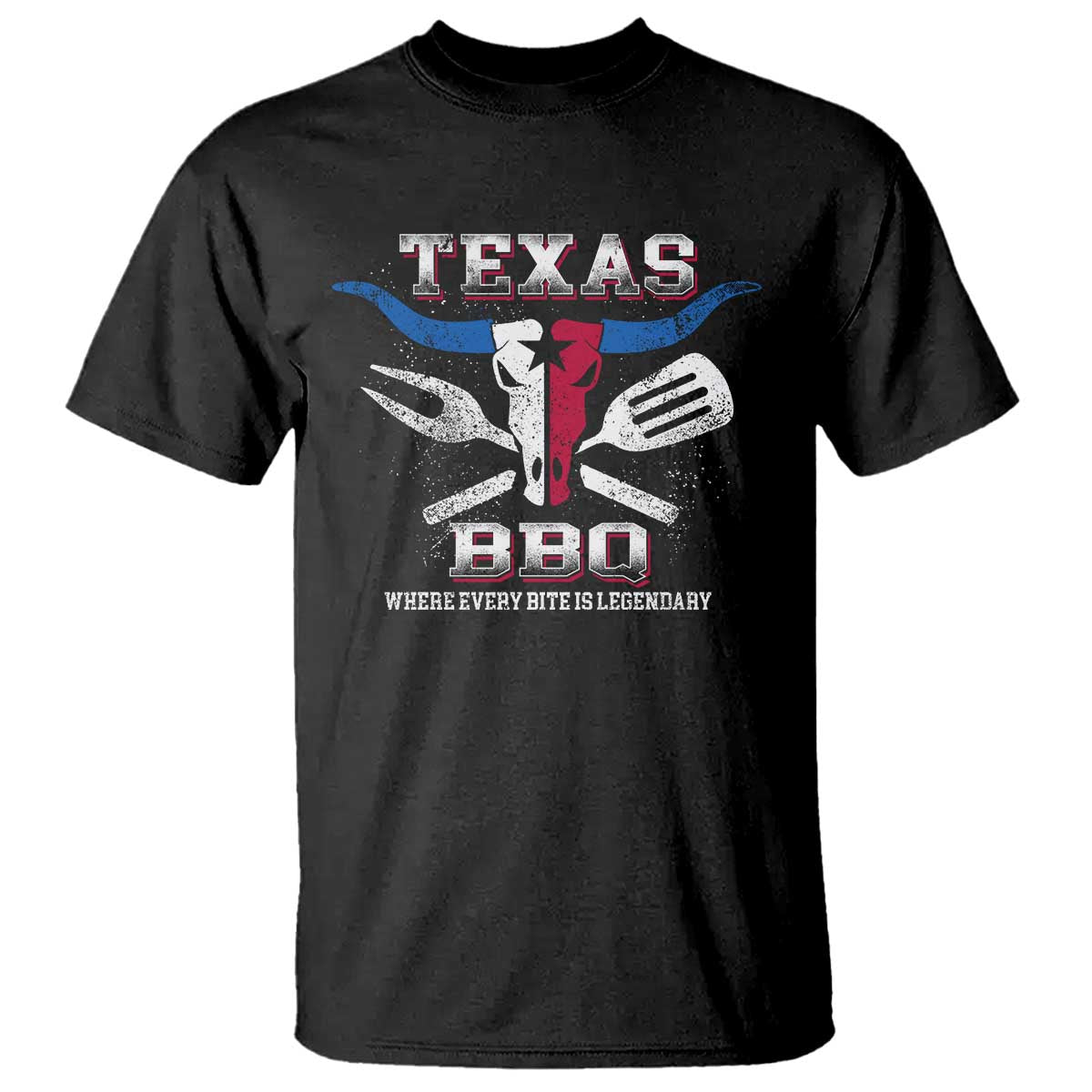 Texas BBQ Lover T Shirt Where Every Bite Is Legendary Texan Flag - Wonder Print Shop