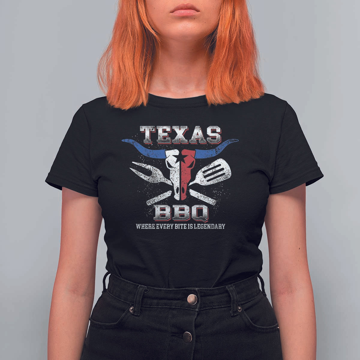 Texas BBQ Lover T Shirt For Women Where Every Bite Is Legendary Texan Flag - Wonder Print Shop