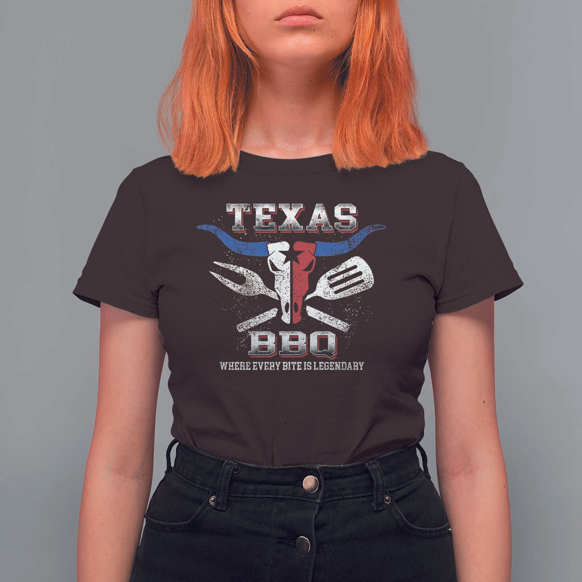 Texas BBQ Lover T Shirt For Women Where Every Bite Is Legendary Texan Flag - Wonder Print Shop