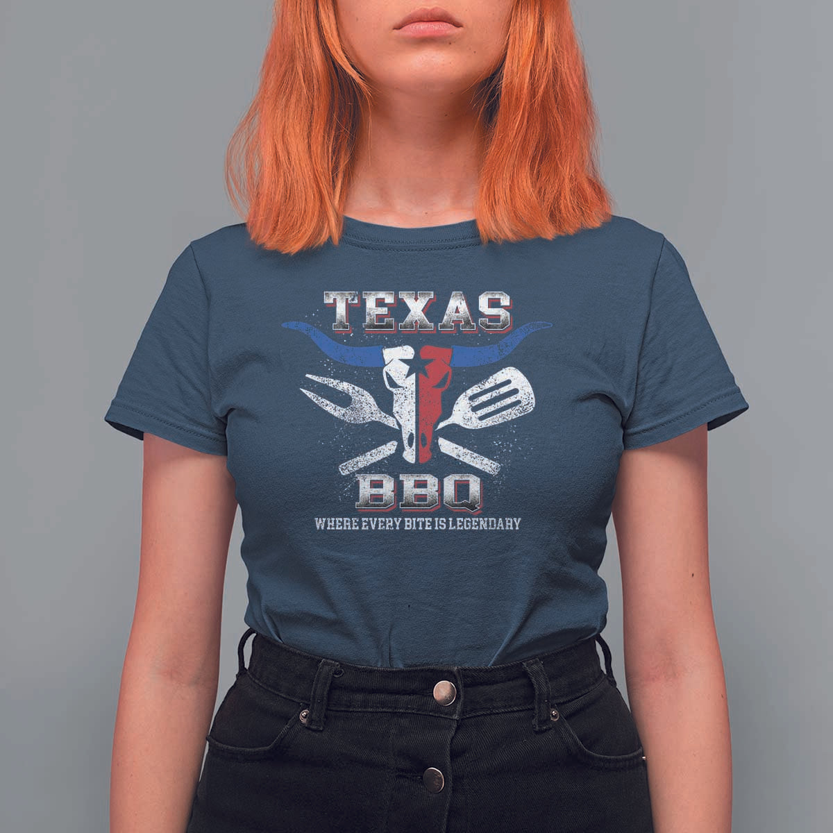 Texas BBQ Lover T Shirt For Women Where Every Bite Is Legendary Texan Flag - Wonder Print Shop