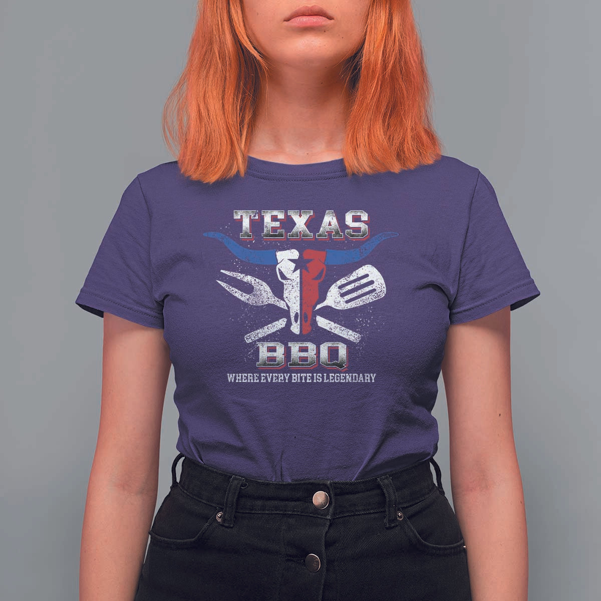 Texas BBQ Lover T Shirt For Women Where Every Bite Is Legendary Texan Flag - Wonder Print Shop