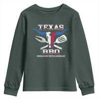 Texas BBQ Lover Youth Sweatshirt Where Every Bite Is Legendary Texan Flag