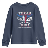 Texas BBQ Lover Youth Sweatshirt Where Every Bite Is Legendary Texan Flag