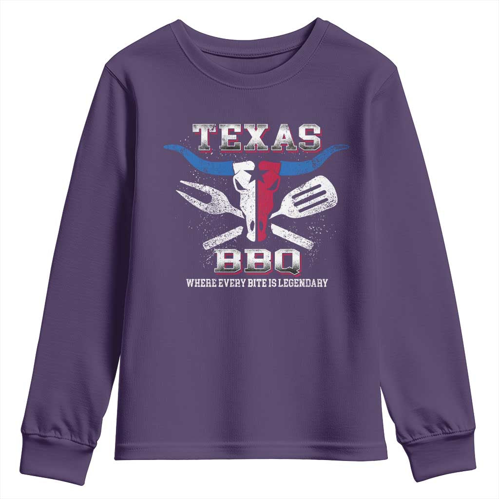 Texas BBQ Lover Youth Sweatshirt Where Every Bite Is Legendary Texan Flag