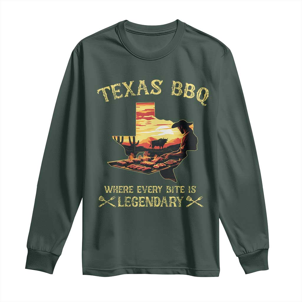 Texas BBQ Lover Long Sleeve Shirt Where Every Bite Is Legendary Cowboy Grilling Pitmaster