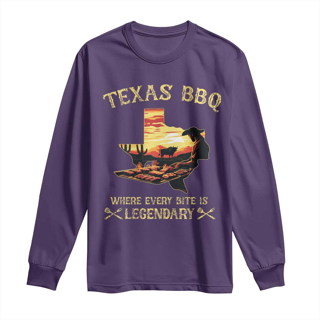 Texas BBQ Lover Long Sleeve Shirt Where Every Bite Is Legendary Cowboy Grilling Pitmaster