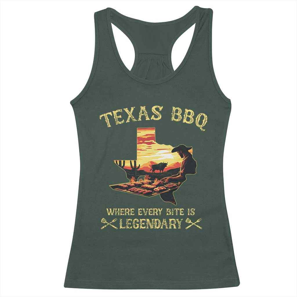 Texas BBQ Lover Racerback Tank Top Where Every Bite Is Legendary Cowboy Grilling Pitmaster