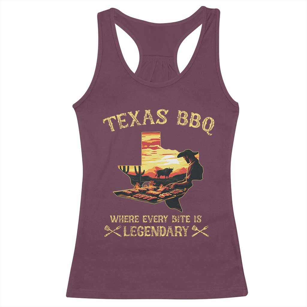 Texas BBQ Lover Racerback Tank Top Where Every Bite Is Legendary Cowboy Grilling Pitmaster