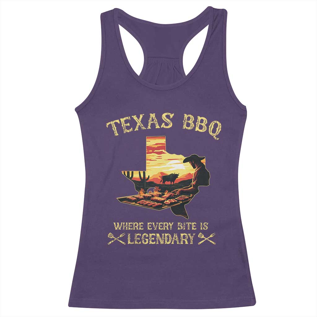 Texas BBQ Lover Racerback Tank Top Where Every Bite Is Legendary Cowboy Grilling Pitmaster