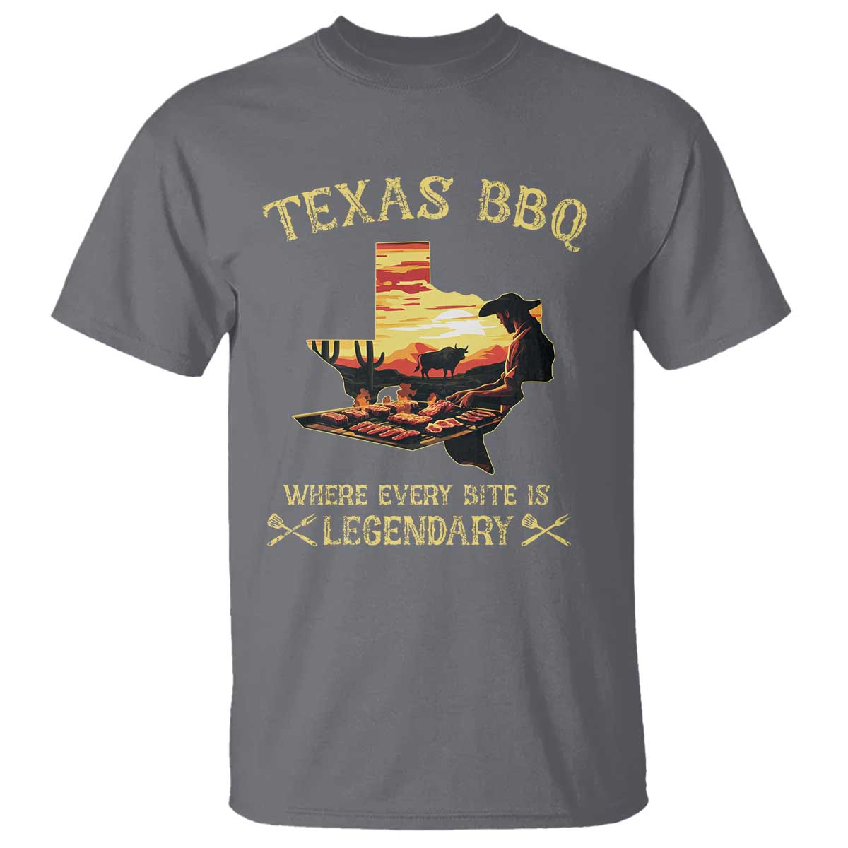 Texas BBQ Lover T Shirt Where Every Bite Is Legendary Cowboy Grilling Pitmaster - Wonder Print Shop