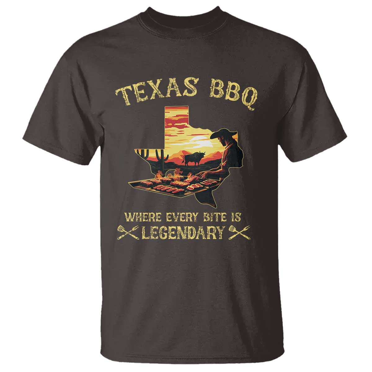 Texas BBQ Lover T Shirt Where Every Bite Is Legendary Cowboy Grilling Pitmaster - Wonder Print Shop