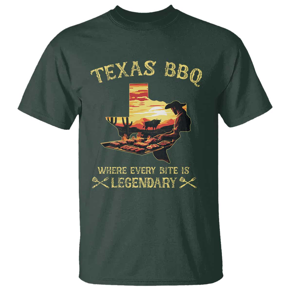 Texas BBQ Lover T Shirt Where Every Bite Is Legendary Cowboy Grilling Pitmaster - Wonder Print Shop