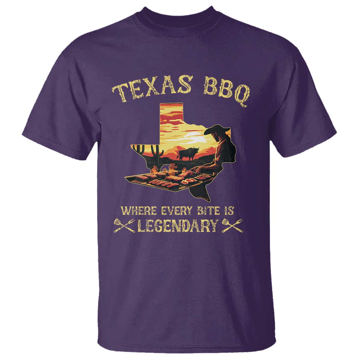 Texas BBQ Lover T Shirt Where Every Bite Is Legendary Cowboy Grilling Pitmaster - Wonder Print Shop