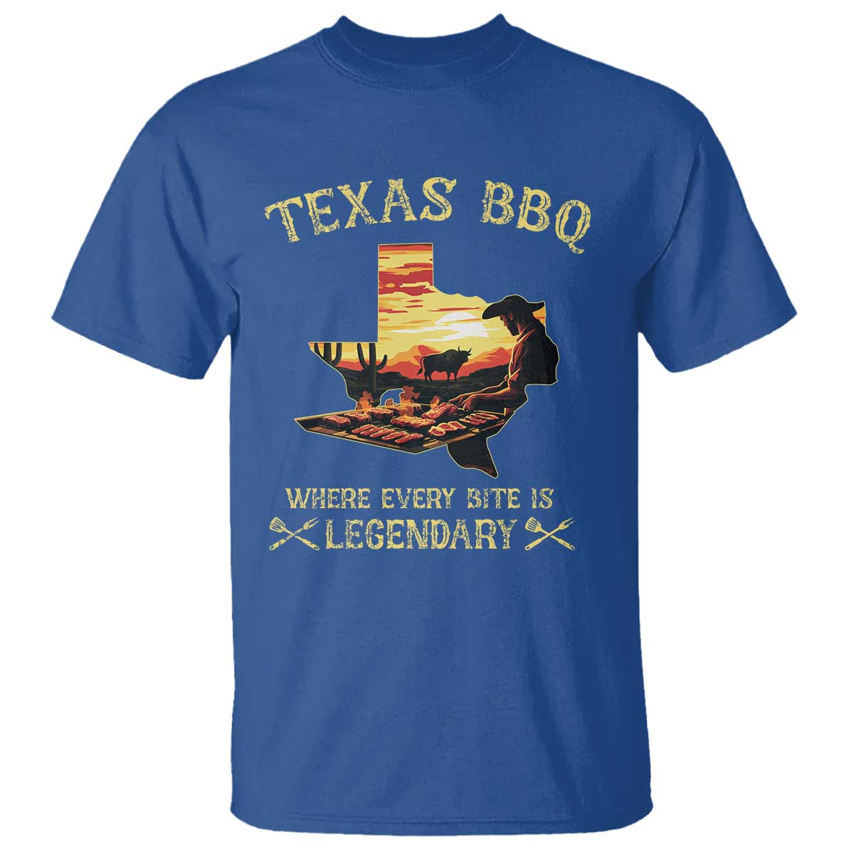 Texas BBQ Lover T Shirt Where Every Bite Is Legendary Cowboy Grilling Pitmaster - Wonder Print Shop