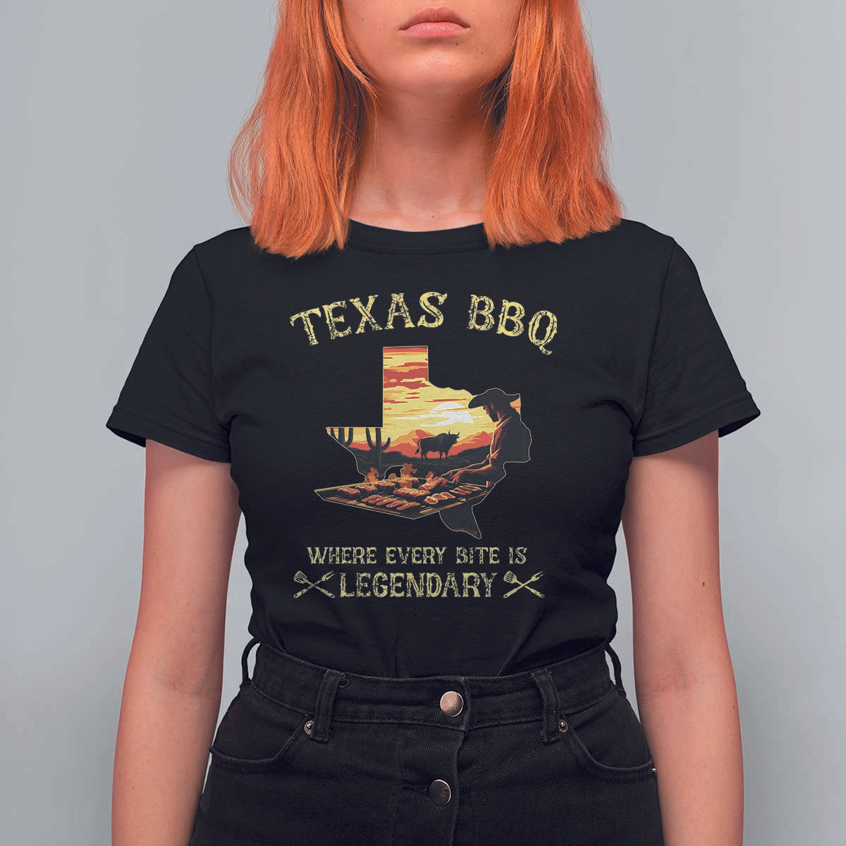 Texas BBQ Lover T Shirt For Women Where Every Bite Is Legendary Cowboy Grilling Pitmaster - Wonder Print Shop