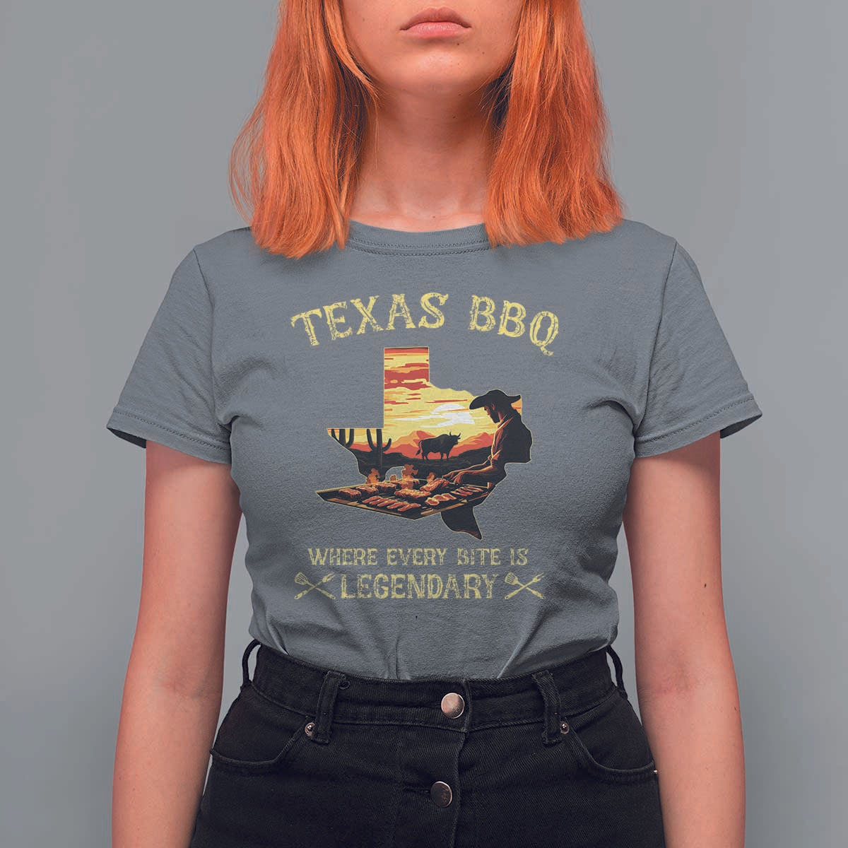 Texas BBQ Lover T Shirt For Women Where Every Bite Is Legendary Cowboy Grilling Pitmaster - Wonder Print Shop