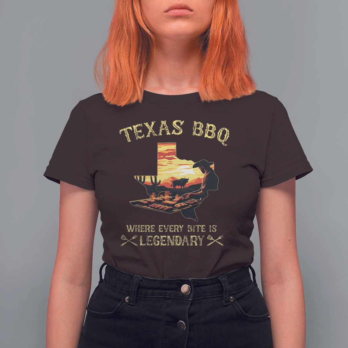 Texas BBQ Lover T Shirt For Women Where Every Bite Is Legendary Cowboy Grilling Pitmaster - Wonder Print Shop