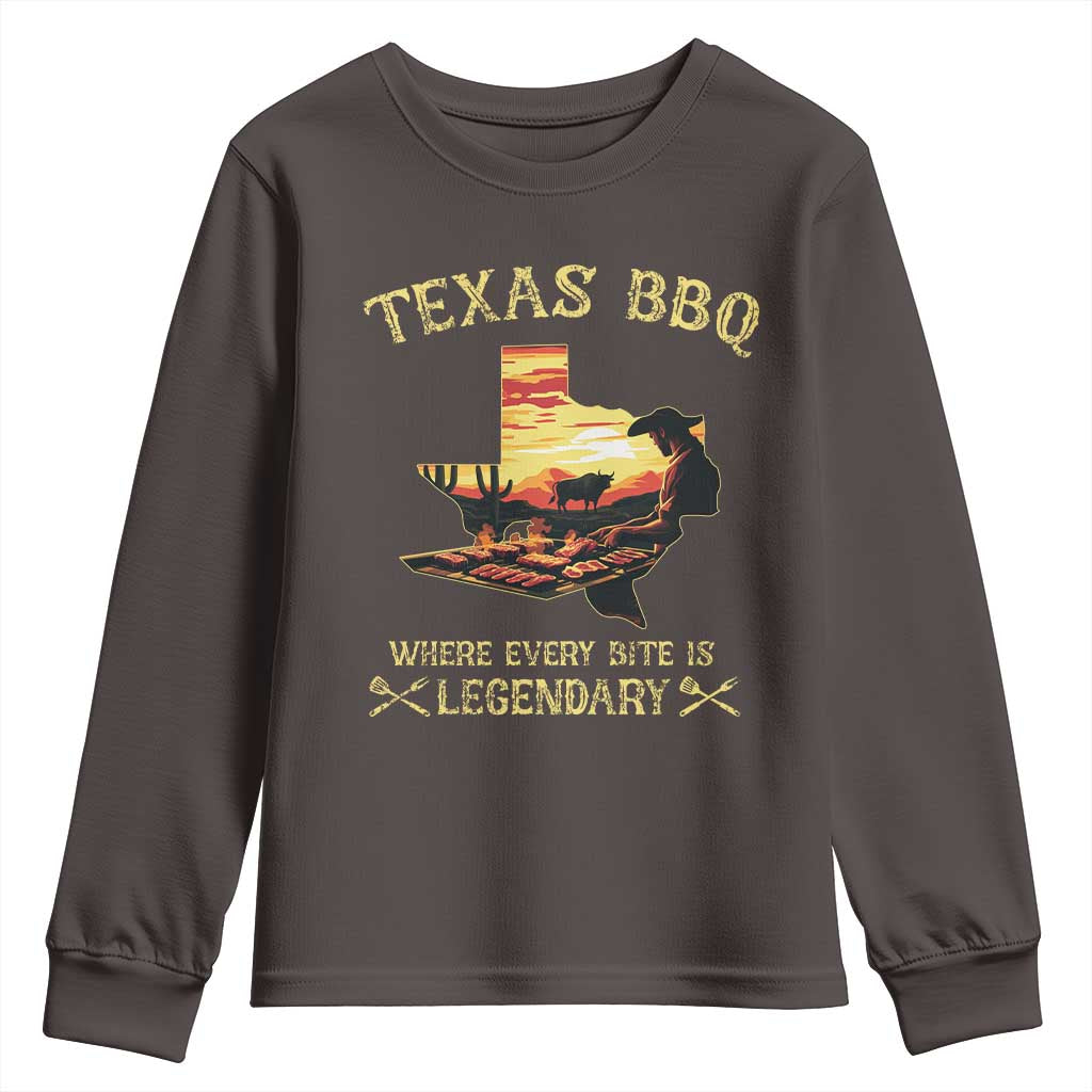 Texas BBQ Lover Youth Sweatshirt Where Every Bite Is Legendary Cowboy Grilling Pitmaster