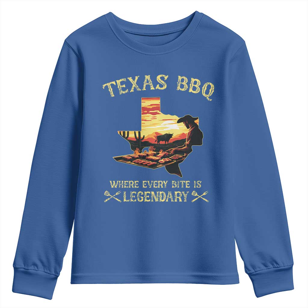 Texas BBQ Lover Youth Sweatshirt Where Every Bite Is Legendary Cowboy Grilling Pitmaster