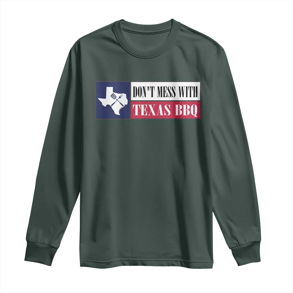 Don't Mess With Texas BBQ Long Sleeve Shirt Texan Flag Grilling Pitmaster
