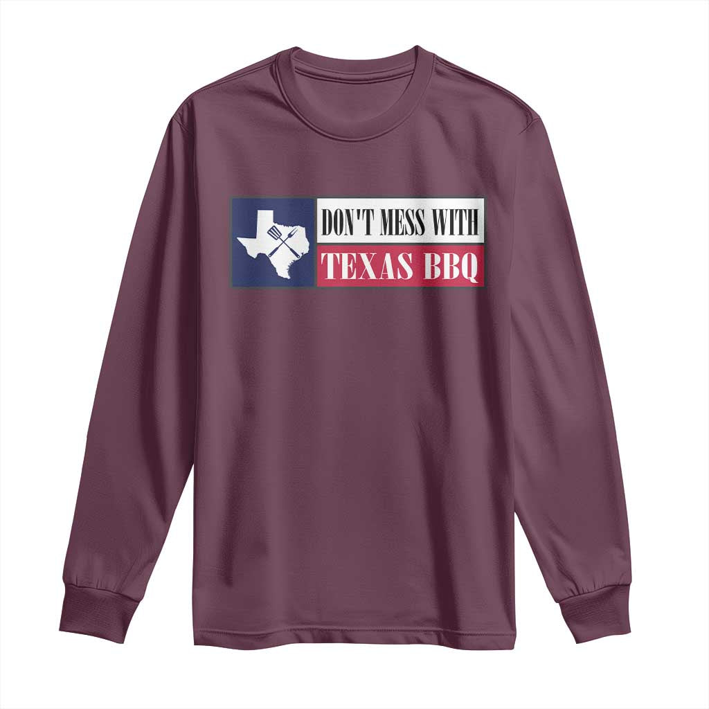 Don't Mess With Texas BBQ Long Sleeve Shirt Texan Flag Grilling Pitmaster