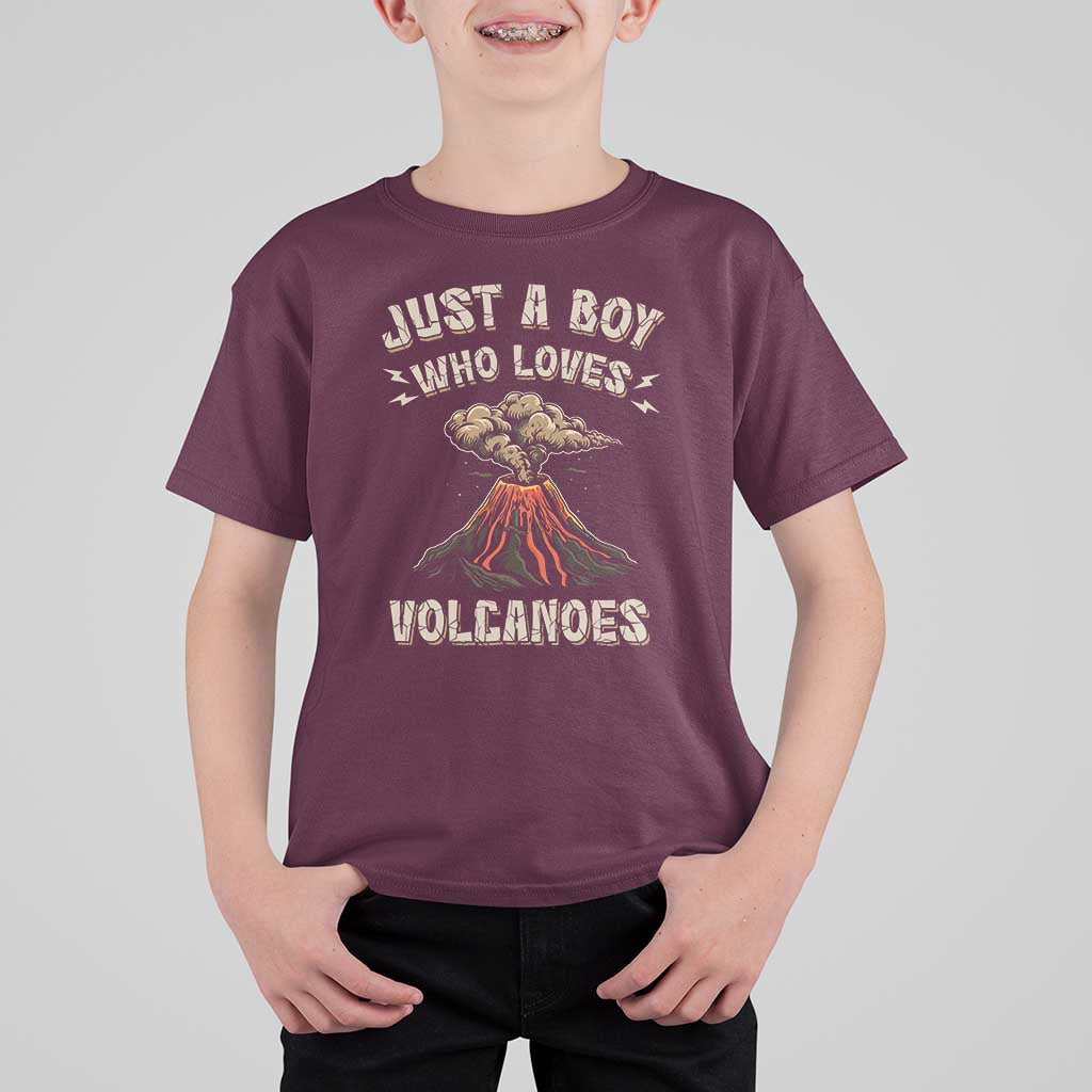 Funny Volcanologist T Shirt For Kid Just A Boy Who Loves Volcanoes Lava