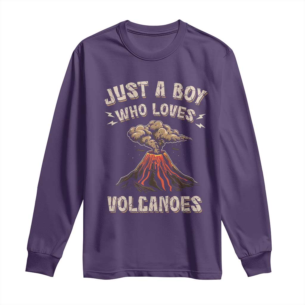 Funny Volcanologist Long Sleeve Shirt Just A Boy Who Loves Volcanoes Lava