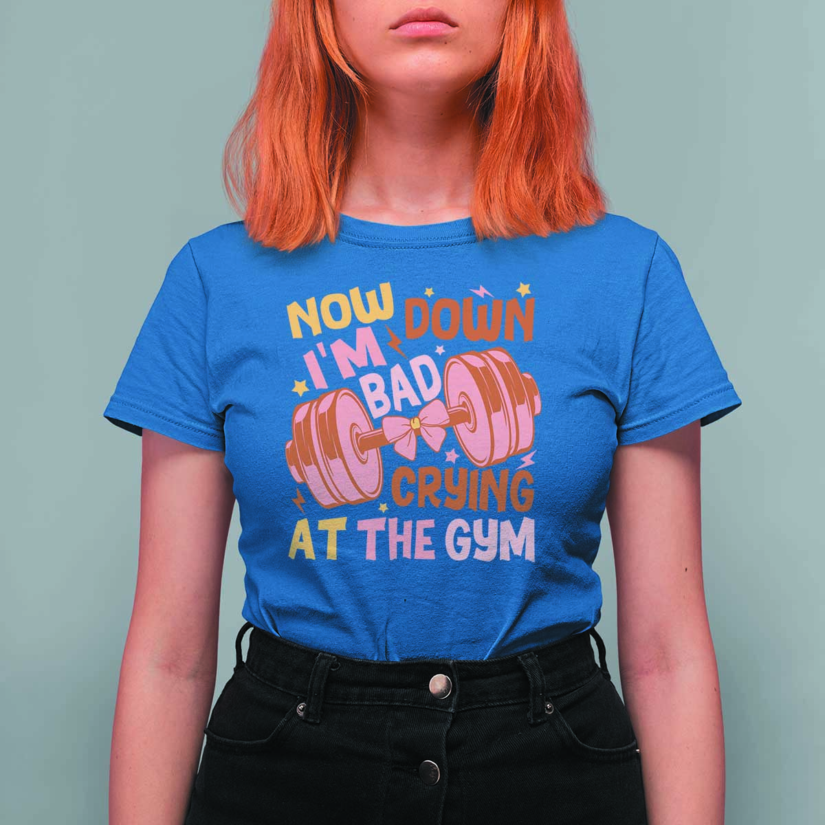 Gymer T Shirt For Women Down Bad Crying At The Gym Groovy Bow Coquette - Wonder Print Shop