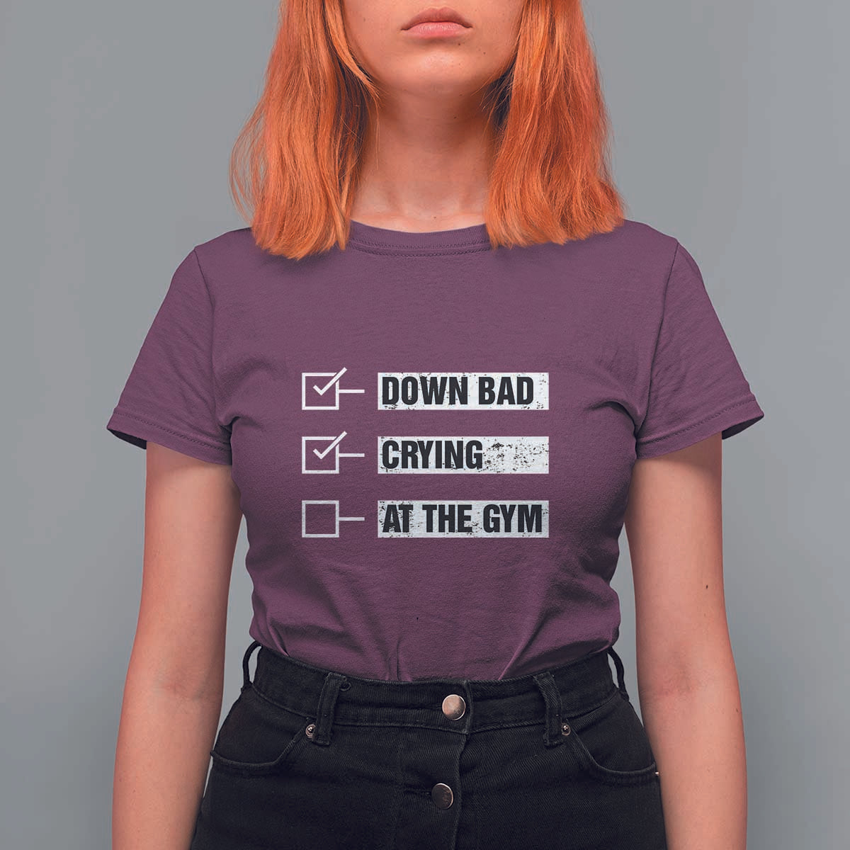 Funny Gymer T Shirt For Women Down Bad Crying at the Gym - Wonder Print Shop