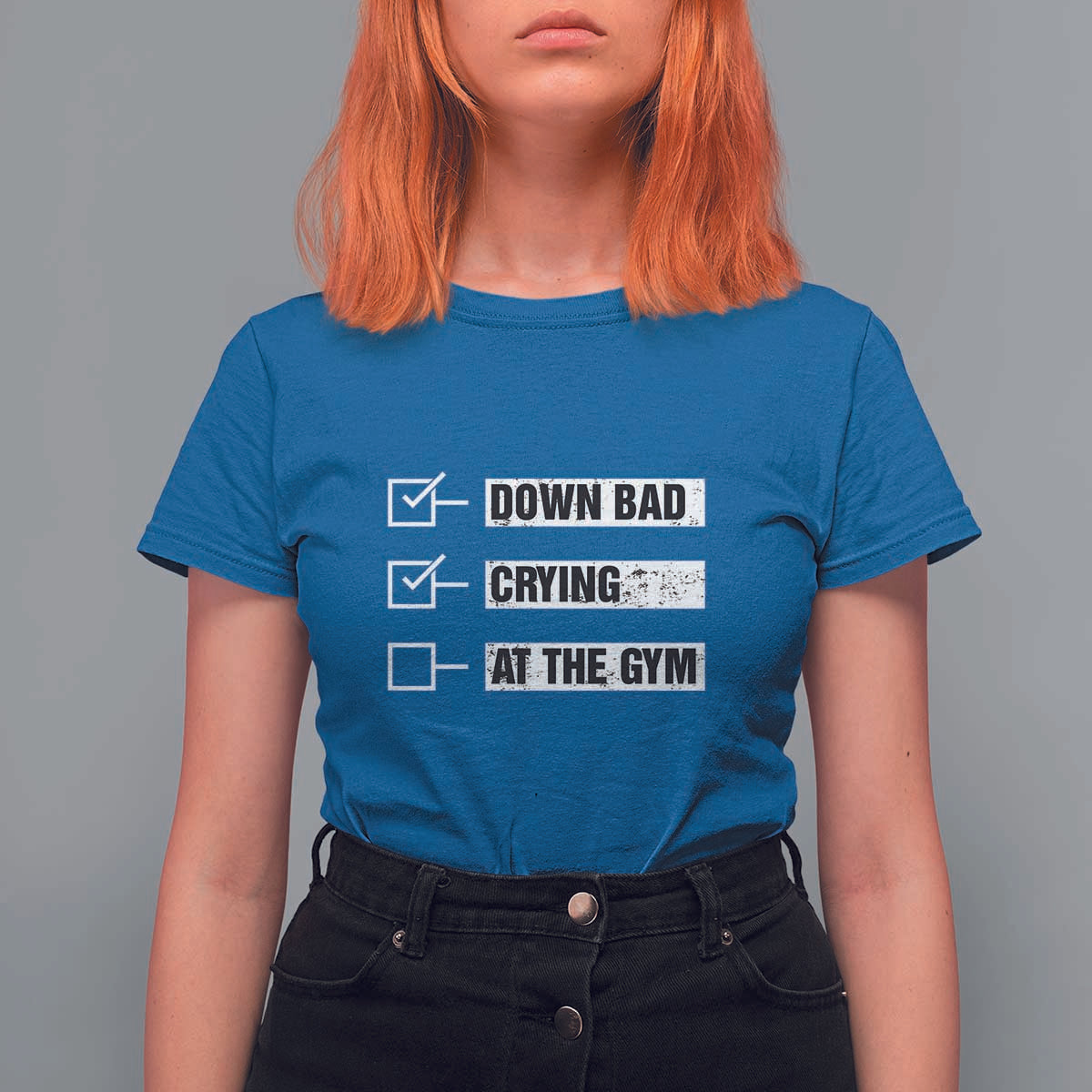 Funny Gymer T Shirt For Women Down Bad Crying at the Gym - Wonder Print Shop
