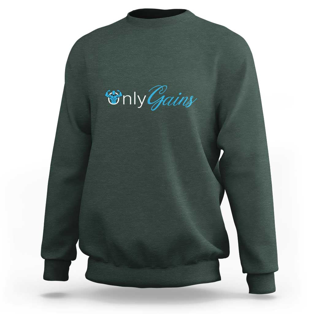 Funny Gymer Sweatshirt Only Gains Fitness - Wonder Print Shop