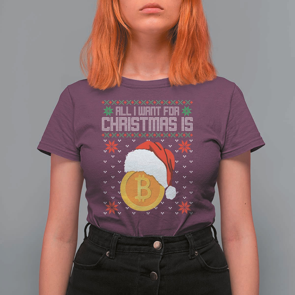 Funny All I Want For Christmas Is Bitcoin T Shirt For Women - Wonder Print Shop
