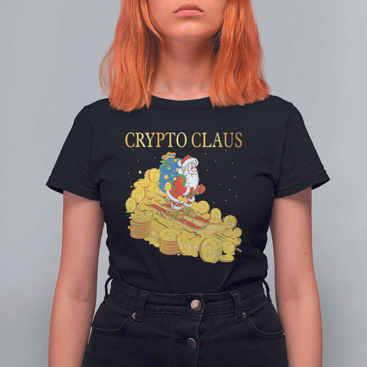 Funny Christmas Bitcoin Crypto Claus T Shirt For Women - Wonder Print Shop