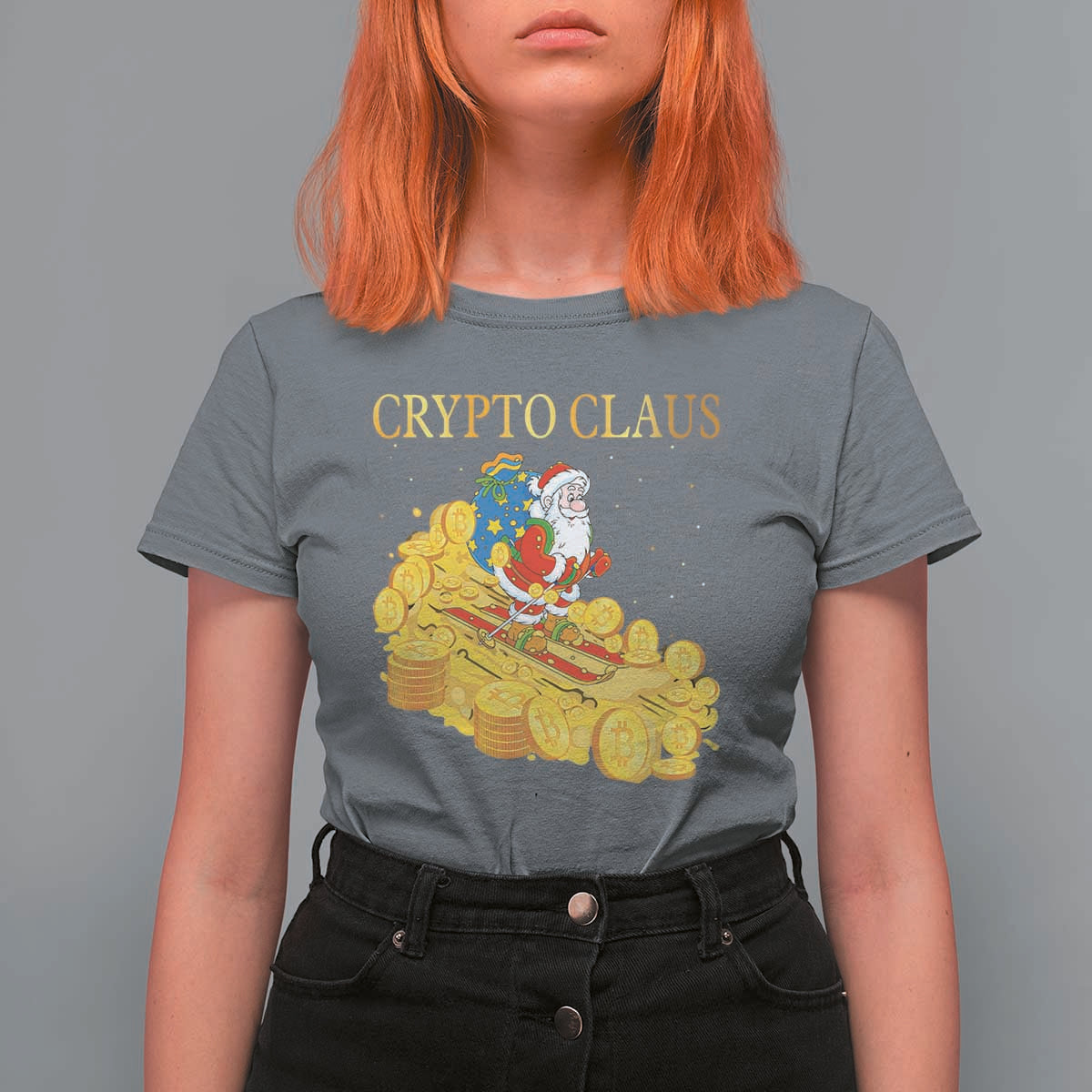 Funny Christmas Bitcoin Crypto Claus T Shirt For Women - Wonder Print Shop