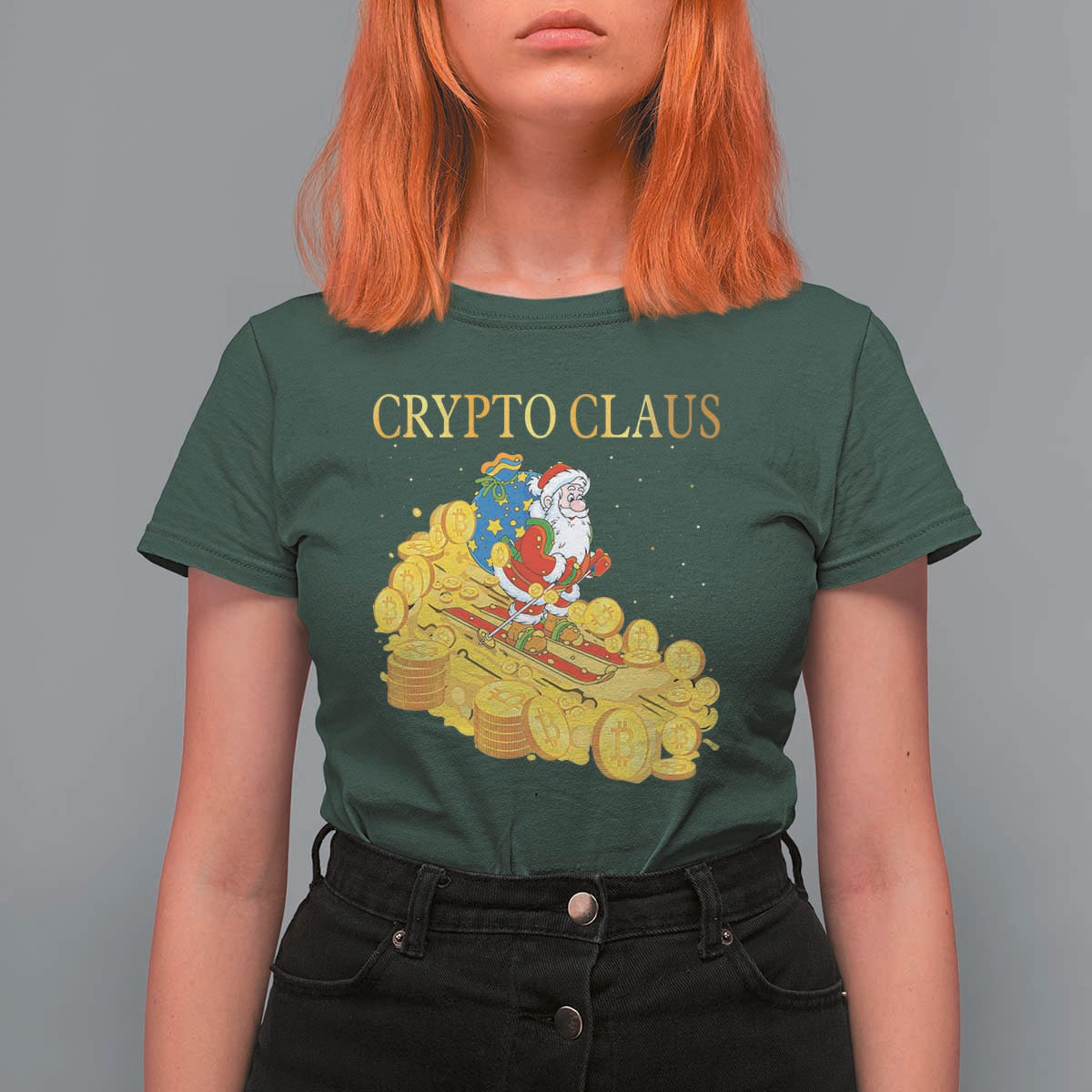 Funny Christmas Bitcoin Crypto Claus T Shirt For Women - Wonder Print Shop