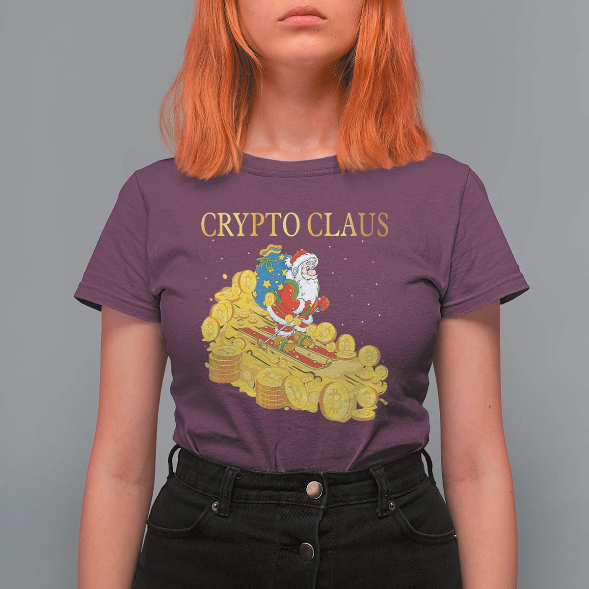 Funny Christmas Bitcoin Crypto Claus T Shirt For Women - Wonder Print Shop