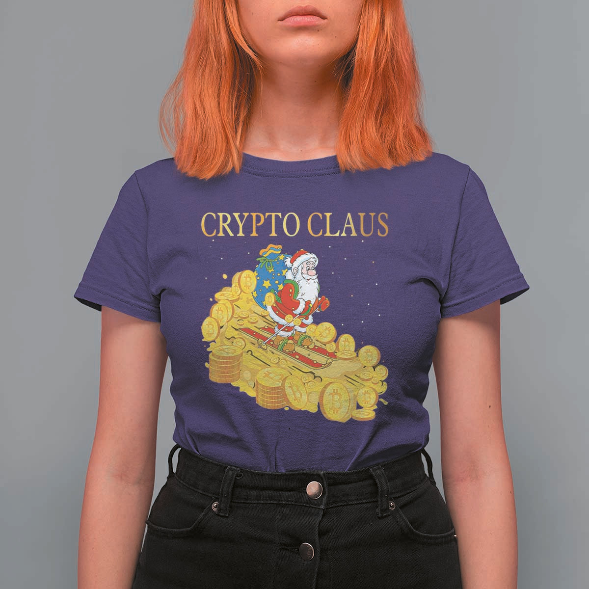 Funny Christmas Bitcoin Crypto Claus T Shirt For Women - Wonder Print Shop