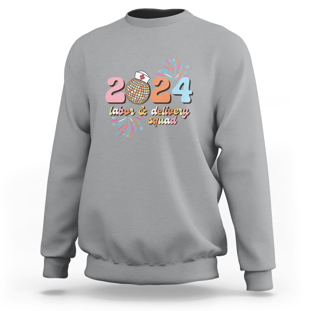 Groovy 2024 Disco Ball and Delivery Squad New Years Eve Sweatshirt - Wonder Print Shop