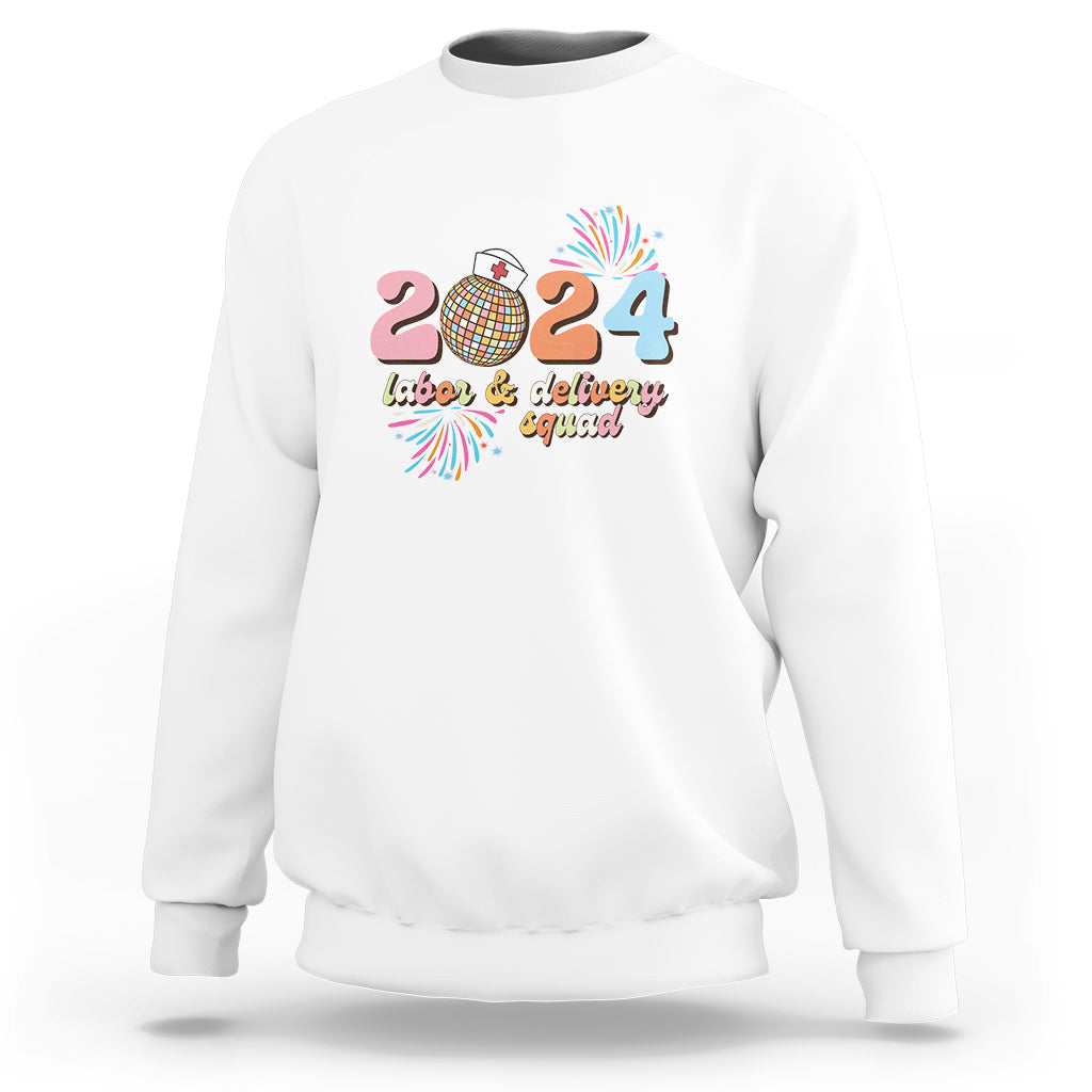 Groovy 2024 Disco Ball and Delivery Squad New Years Eve Sweatshirt - Wonder Print Shop