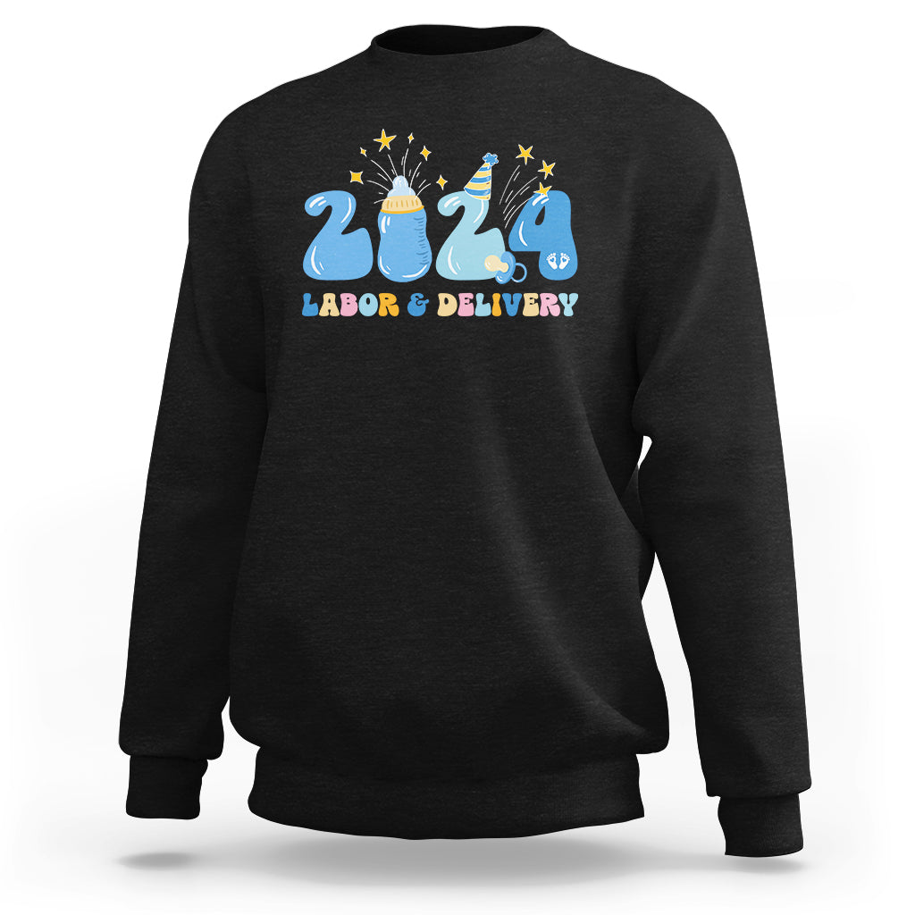 Retro 2024 Labor and Delivery Unit Nurse New Years Eve Rn Np Sweatshirt - Wonder Print Shop