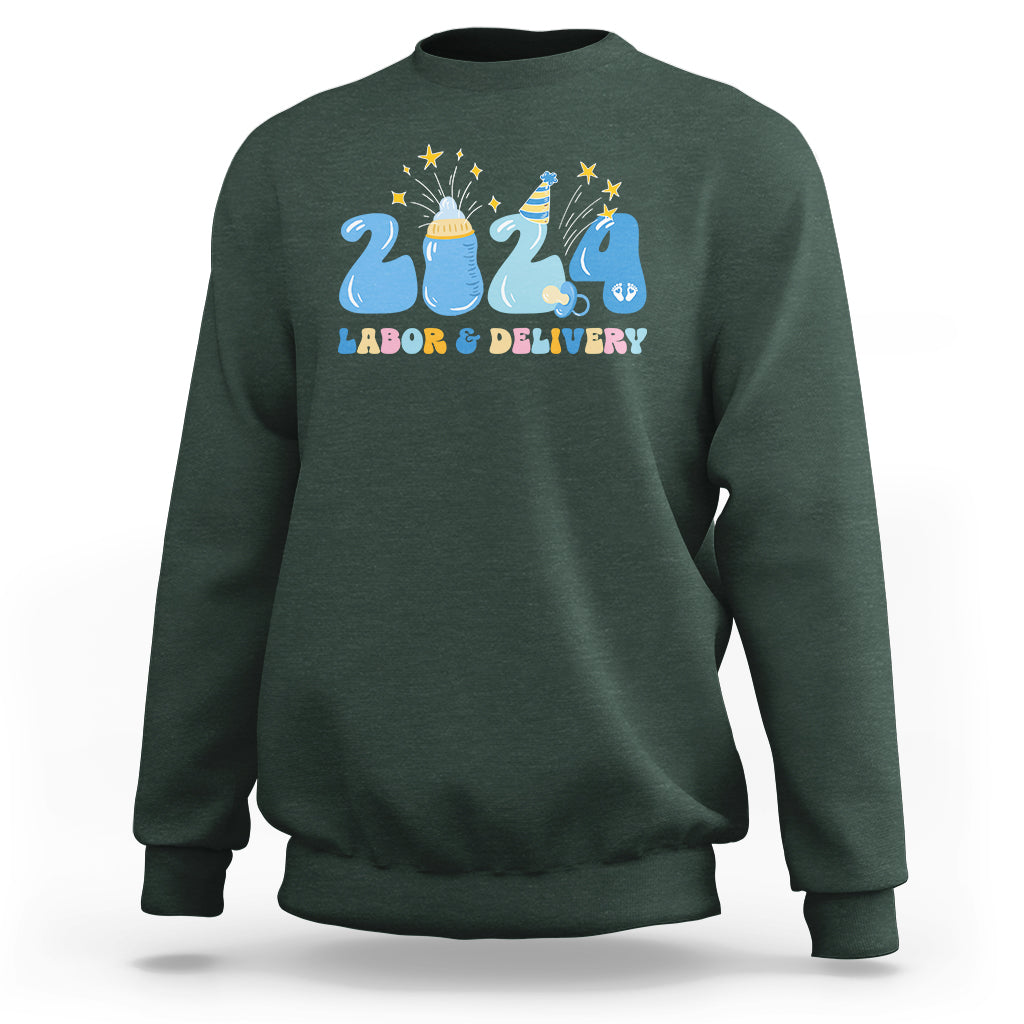 Retro 2024 Labor and Delivery Unit Nurse New Years Eve Rn Np Sweatshirt - Wonder Print Shop