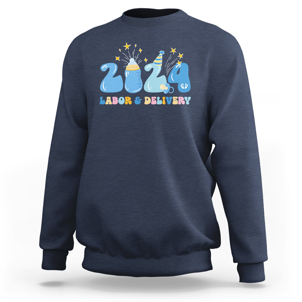 Retro 2024 Labor and Delivery Unit Nurse New Years Eve Rn Np Sweatshirt - Wonder Print Shop