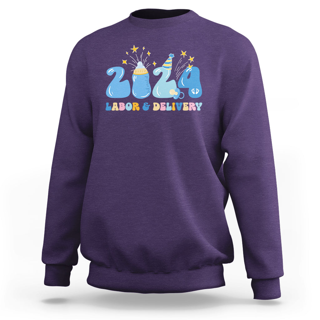 Retro 2024 Labor and Delivery Unit Nurse New Years Eve Rn Np Sweatshirt - Wonder Print Shop