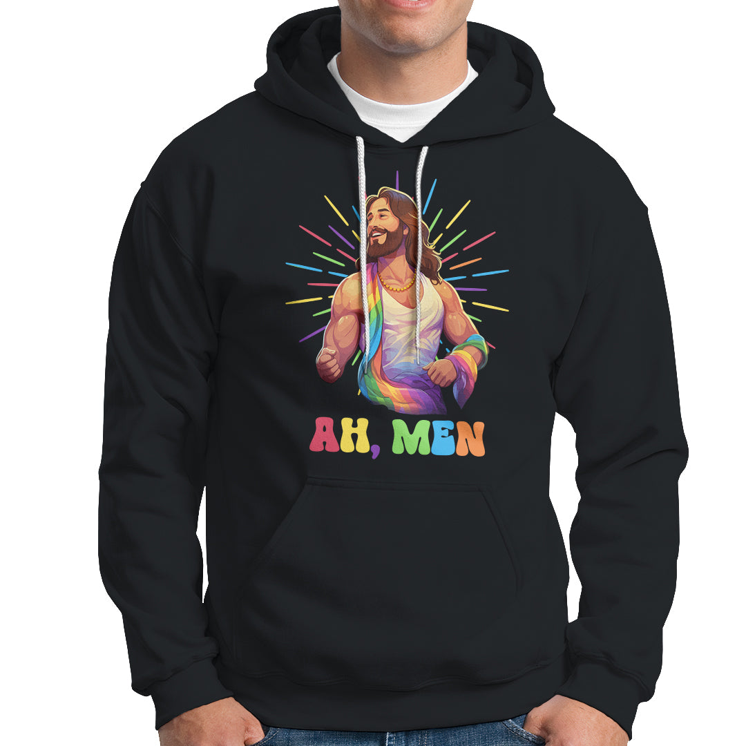 Ah Men Funny LGBT Gay Pride Jesus Rainbow Flag Christian Hoodie - Wonder Print Shop
